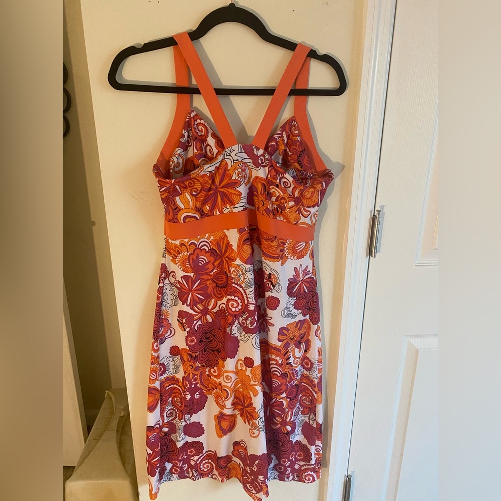 Prana, XL orange and fuchsia dress. Built in bra. Comfy and cute. Summer dress!